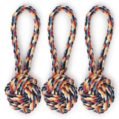 3 Pack Dog Rope Toys Braided Rope Chew Play for Aggressive Chewers Fun Ball Toys - Image 1 of 4