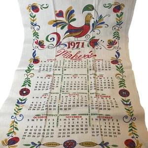 Vtg Maker's 1971 Bird Printed Linen 12 Months Art Tea Kitchen Calendar Towel - Picture 1 of 3