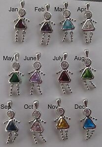 SILVER COLORED GIRL BIRTHSTONE BRAT / KID / BABY CHARMS ~ ALL MONTHS AVAILABLE~ 