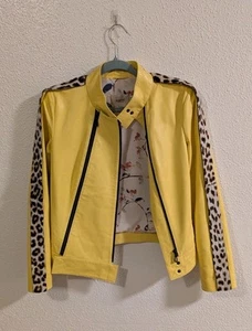 Chaqueta de moto para mujer Punto de cuero y piel italiana y piel de cordero amarilla - Imagen 1 de 9