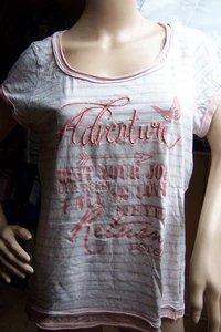 Damen T-Shirt, Größe: XL , Farbe: apricot/weiß, Stickschrift, Marke Blind Date - Bild 1 von 8