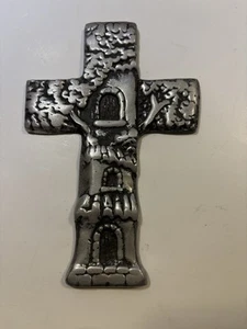 Metal Pewter Cross Tree House Seen Made In India - Picture 1 of 3