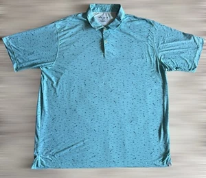 Peter Millar Seaside Polo Golf Shirt Size XXL Teal With Navy Blue Marine Life - Picture 1 of 5