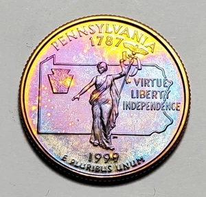 TONED 1999 S PENNSYLVANIA STATE QUARTER CLAD PROOF UNC #C9955 - Picture 1 of 2