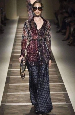 Blusa túnica ETRO seda multicolorida fugitiva com cinto paisley transparente M-G - Imagem 1 de 4