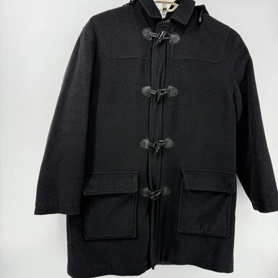 ANDREW MARC Mens L Heavy Wool Toggle Coat Quilted Lining with Hood Black Classic - Image 1 of 4