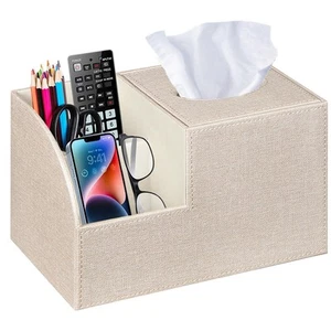 PU Leather Square Tissue Box Cover - Multi-Functional Tissue Box Holder, Tiss... - Picture 1 of 7