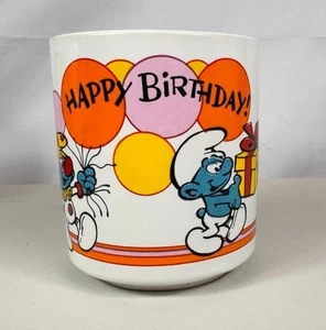 Vintage 80er Jahre Schlümpfe Happy Birthday Kaffeebecher Tasse SEPP Peyo - Bild 1 von 5