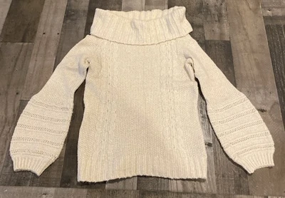 Suéter feminino Anthro Sleeping On Snow gola alta malha de cabo marfim tamanho pequeno - Imagem 1 de 4