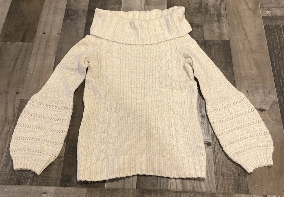 Suéter Anthro Sleeping On Snow para mujer capucha cuello tejido con cable marfil talla pequeña Foto 1 de 4