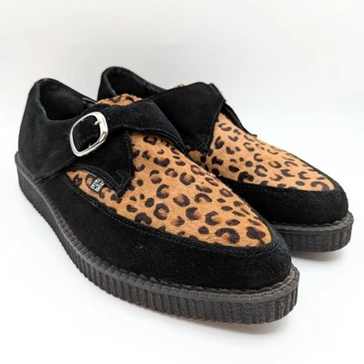 T.U.K. Zapatos Creeper Gamuza Para Hombre 10/Mujer 12 Negro Estampado Leopardo Pelo de Vaca Foto 1 de 4