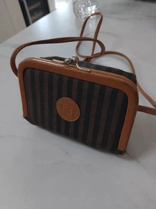 Fendi Brown Pequin Pochette Purse Bag With Mirror Vintage - Picture 1 of 9