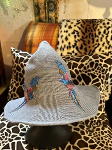 Witch’s Hat Handmade in the USA  Custom Crocheted Wool Gray with Phoenix Rising - Picture 1 of 5