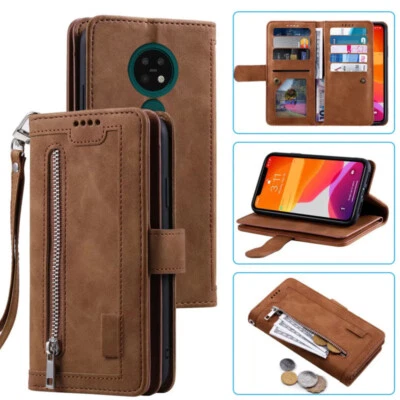 Nokia 7.2 Wallet Case,Leather Zipper Magnetic Flip Card Phone Case For Nokia 6.2 - Image 1 of 4