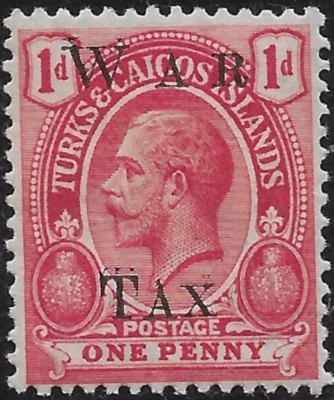 Islas Turcas y Caicos 1919 🔥IMPUESTO DE GUERRA error doble🔥sc#mr12 mlh* og vf Foto 1 de 4