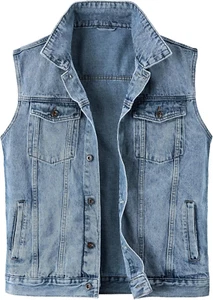 Gilet Smanicato in Jeans Uomo Retro Vintage Cotone Senza Maniche Giacca Di Denim - Foto 1 di 12