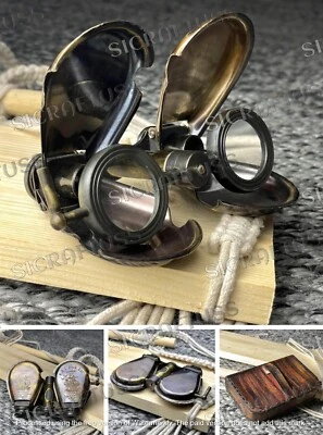 Brass Binocular With Leather Case | Marine Folding Binocular Nautical Spyglass - Image 1 of 4