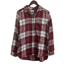 American Eagle Women Top Flannel Long Sleeve Button Up M Red Plaid Grunge Casual
