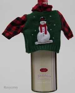 Suéter Cuadrado Navidad San Nicolás con Muñeco de Nieve Botella de Vino Aderezo Cubierta Nuevo con Etiquetas - Imagen 1 de 1