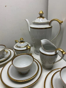 TIEFENFURT ECHT TUPPACK KAFFE SERVICE ANTIK PORZELLAN WEISS + VERGOLDUNG - Bild 1 von 10