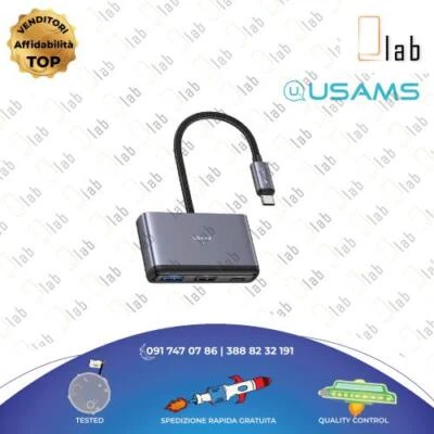 MINI HUB TYPE-C USB MULTIFUNZIONE GRIGIO US-SJ628 USAMS 5 IN 1 LAPTOP TABLET PC - Immagine 1 di 4