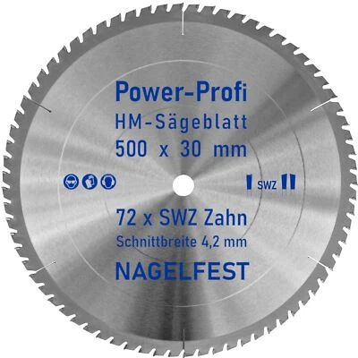 AZPROF® HM-Kreis-Sägeblatt 500 x 30 mm 72 x SWZ Super-Wechselzahn für Wippsäge Kreissäge