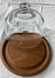 "Base de corte de madera de teca MCM Dolphin Quese Keeper servidor tapa cúpula de vidrio 7,5""" - Imagen 1 de 10