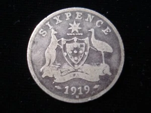 Australian 1919 Sixpence Sterling Silver Coin KGV Birthday Gift Antique - Imagen 1 de 2