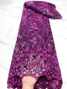 5 Yards Luxury Sequin African Lace Fabric High-Quality Rope Embroidery French... - Picture 1 of 2