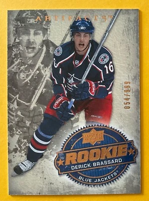 2008-09 DERICK BRASSARD UPPER DECK ARTIFACTS ROOKIE CARD #201 JACKETS #054/999 - Image 1 of 2