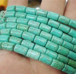 Fashion Natural 6x9mm Green Turquoise Gemstone Barrel Loose Beads 15" Strand