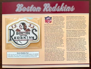 PARCHE DEL EQUIPO DE FÚTBOL AMERICANO DE LA EDAD DE ORO DE LOS BOSTON REDSKINS Willabee & Ward de la NFL en tarjeta informativa - Imagen 1 de 2