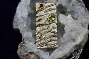 NEW STERLING SILVER CUSTOM PENDANT SIGNED BY JUVITE MULTI GEMSTONE ON SEMI ROPE - Picture 1 of 3