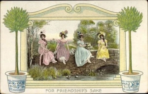 Embossed CHROMO-LITHO “For Friendships Sake” Four Girlfriends; Unused, Near Mint - Imagen 1 de 2