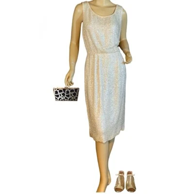 VESTIDO DE CÓCTEL VINTAGE CIRCA AÑOS 60 MARFIL CREMA LENTEJUELAS APPX S/M Foto 1 de 4