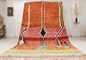 Handmade Moroccan Boujaad Rug 8'8"x5'2 Geometric Berber Red Colorful Wool Carpet