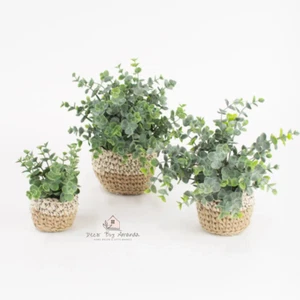 NEW! Set/3 Artificial Eucalyptus Plants in Woven Pots Transitional Decor 11"H - Picture 1 of 5