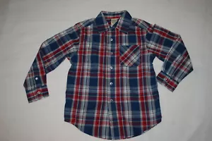 Boys L/S Shirt SLATE BLUE RED WHITE PLAID Button Front LT WT Pocket SIZE M 8 - Picture 1 of 1