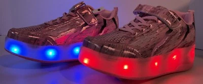 Girls Pink Wheel Shoes Sneaker Led Light Up Roller Skate Sport Shoes Girl Size 6 - Image 1 of 4