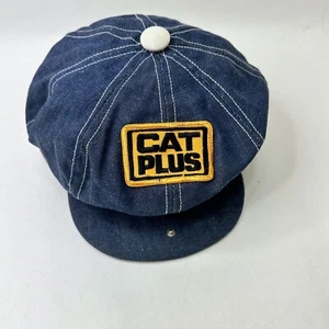 Vintage CAT Plus Caterpillar Diesel Cap Hat Denim USA Newsboy Farm Railroad Rare - Picture 1 of 9