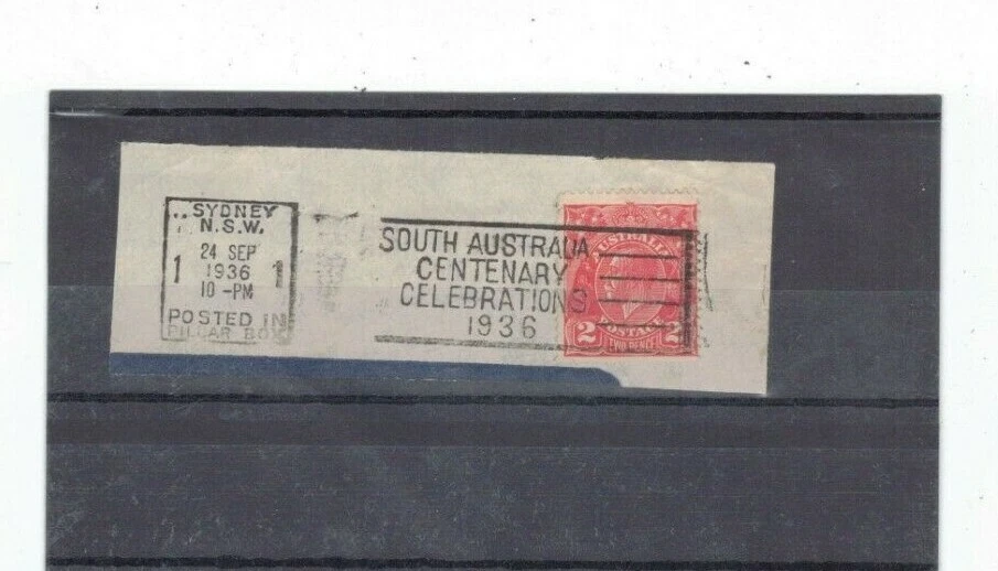 Australia 1936 2d GeoV! on Piece,cds SLOGAN CANCEL "Sth Aust CENTENARY" - Image 1 of 1