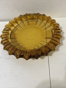 Vintage Mid Century Modern AMBER Large 10" HEAVY Ashtray Scallop Edge - Picture 1 of 5
