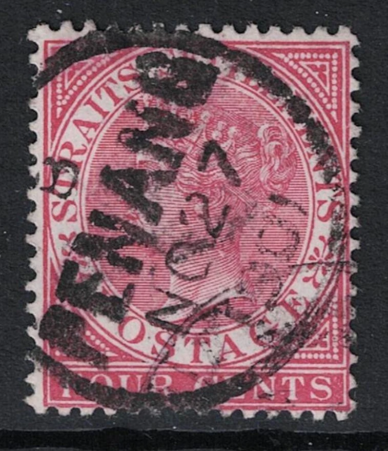 Straits Settlements SG# 12a Deep Rose / Penang Crisp Cancel - S24489 — 第 1/1 张图片