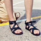 Men Gladiator Strappy Sandals Open Toe High Top Roma Leather Beach Shoes Slip On
