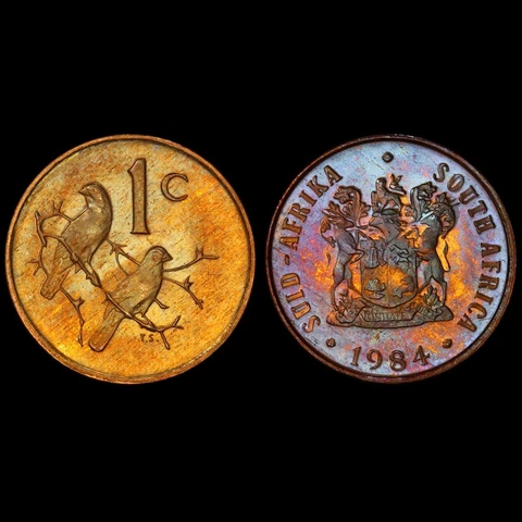 PR65RB 1984 1C South Africa Proof Cent, PCGS Trueview- Pretty Toned Cover