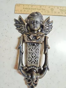 Vintage Cast Iron Cherub Angel Metal Door Knocker Decor 8" x 4.5" x 1" - Picture 1 of 9