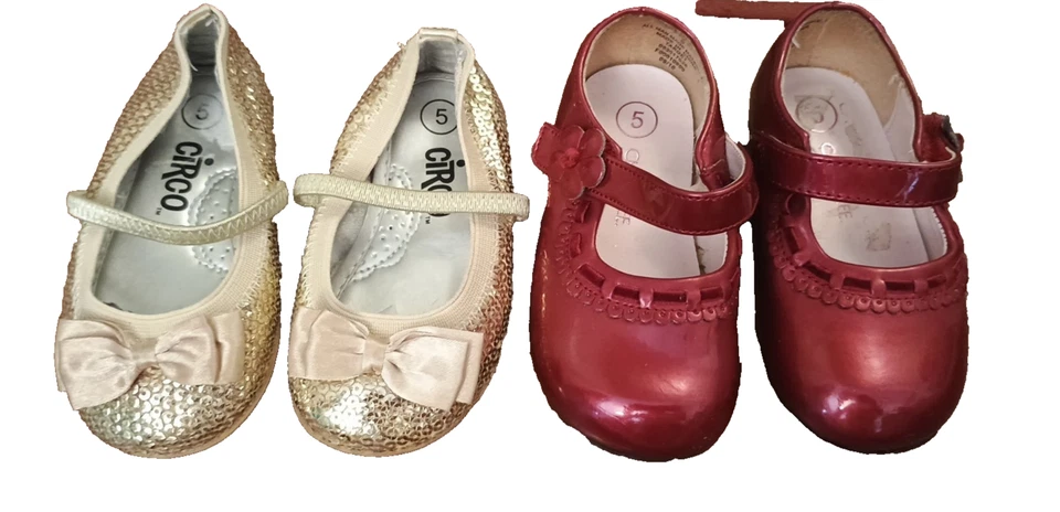 Lote Circo Oro Metálico Lentejuelas Mary Janes & Cherokee Rubí Rojo Flores Talla 5 Usado en Excelente Condición Foto 1 de 4