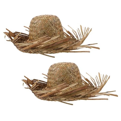  2 Pcs Berretto Estivo Cappello Di Paglia Per Bambini Da Spiaggia - Immagine 1 di 4