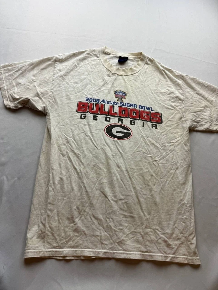 Allstate Sugar Bowl TShirt Football Georgia Bulldogs 2008 White Medium OVB - Image 1 of 4