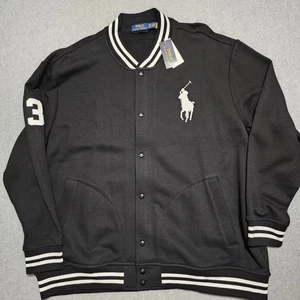 NEW Polo Ralph Lauren Baseball Varsity Fleece Jacket Black 3XB #3 BIG Pony NWT - Picture 1 of 12